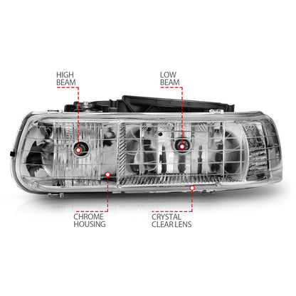 Anzo USA | Crystal Headlight Set Clear Lens Chrome Housing Pair | Fits Silverado 1500 | 111011