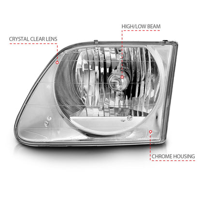 Anzo USA | Crystal Headlight Set Clear Lens Chrome Housing Pair | Fits F-150 | 111030