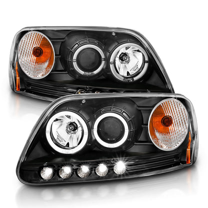 Anzo USA | Projector Headlight Set w/Halo Clear Lens Black Housing LED Halo Pair | Fits F-150 | 111031