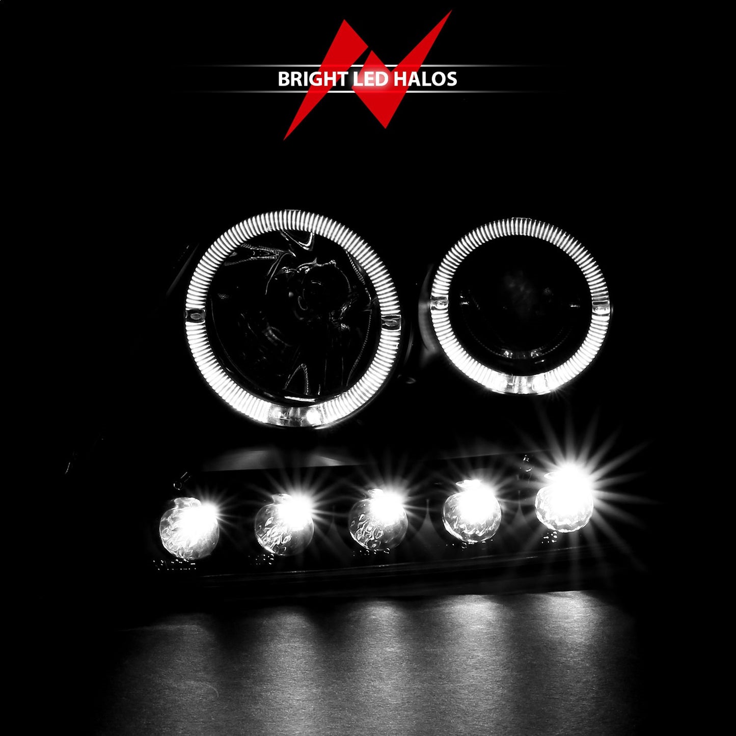 Anzo USA | Projector Headlight Set w/Halo Clear Lens Black Housing LED Halo Pair | Fits F-150 | 111031