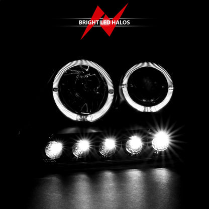 Anzo USA | Projector Headlight Set w/Halo Clear Lens Black Housing LED Halo Pair | Fits F-150 | 111031