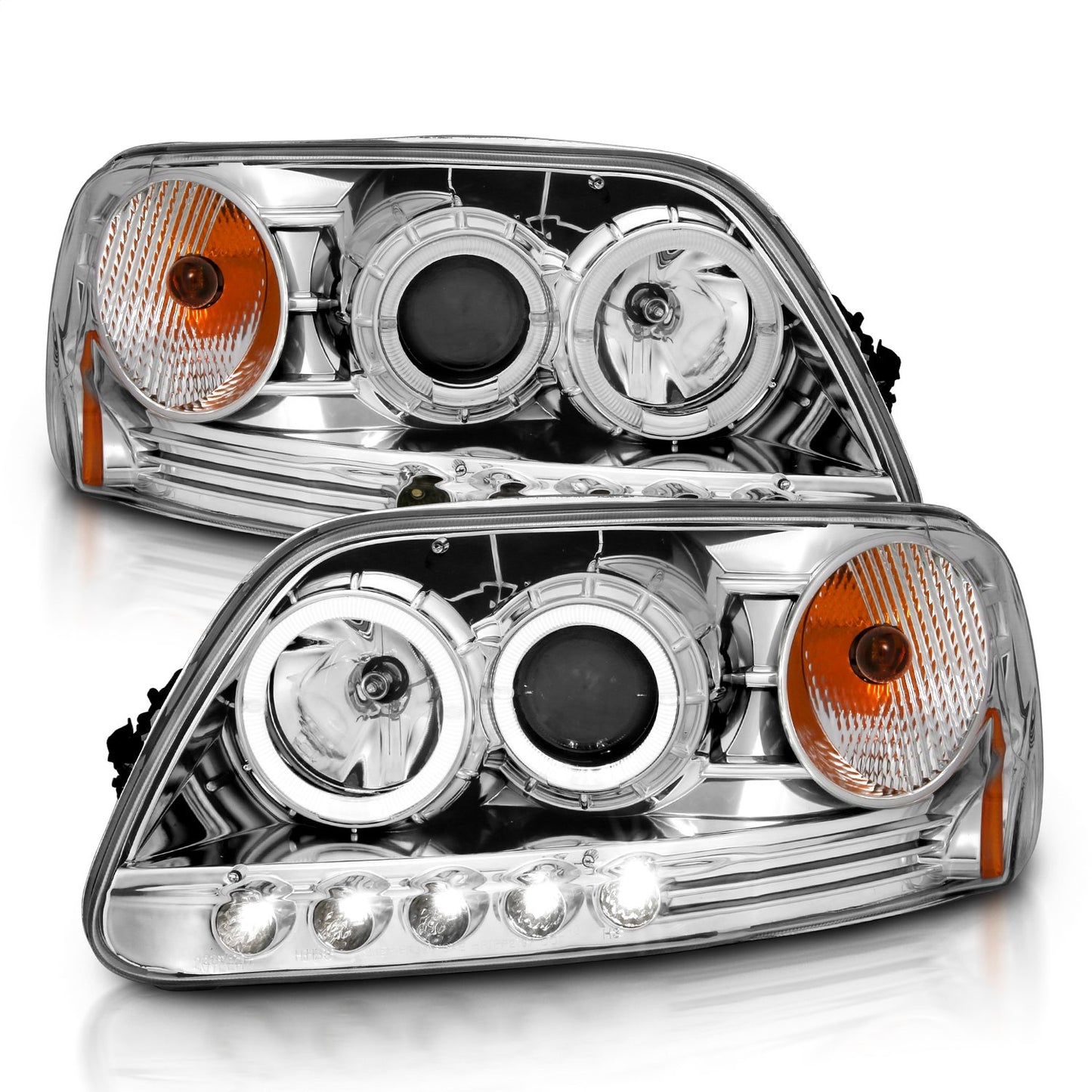 Anzo USA | Projector Headlight Set w/Halo Clear Lens Chrome Housing LED Halo Pair | Fits F-150 | 111032