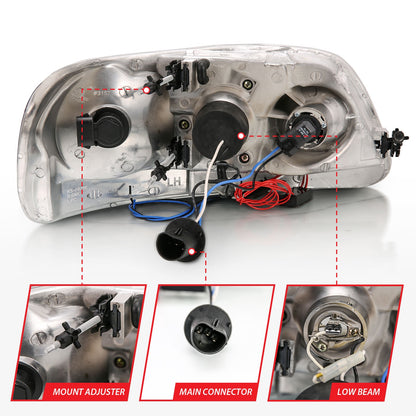 Anzo USA | Projector Headlight Set w/Halo Clear Lens Chrome Housing LED Halo Pair | Fits F-150 | 111032