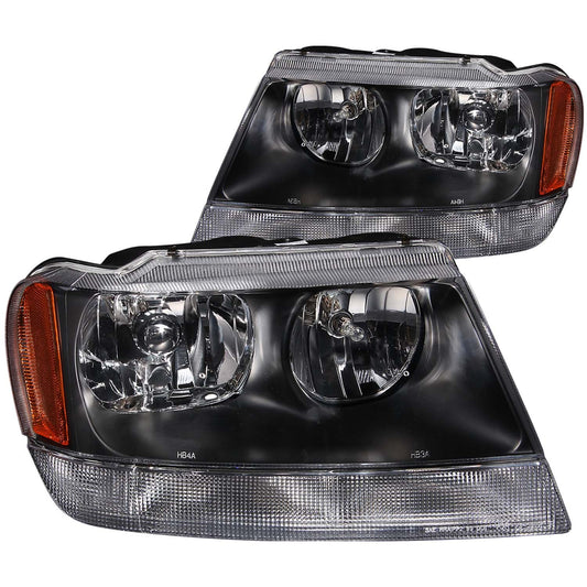 Anzo USA | Crystal Headlight Set Clear Lens Black Housing Pair | Fits Grand Cherokee | 111042