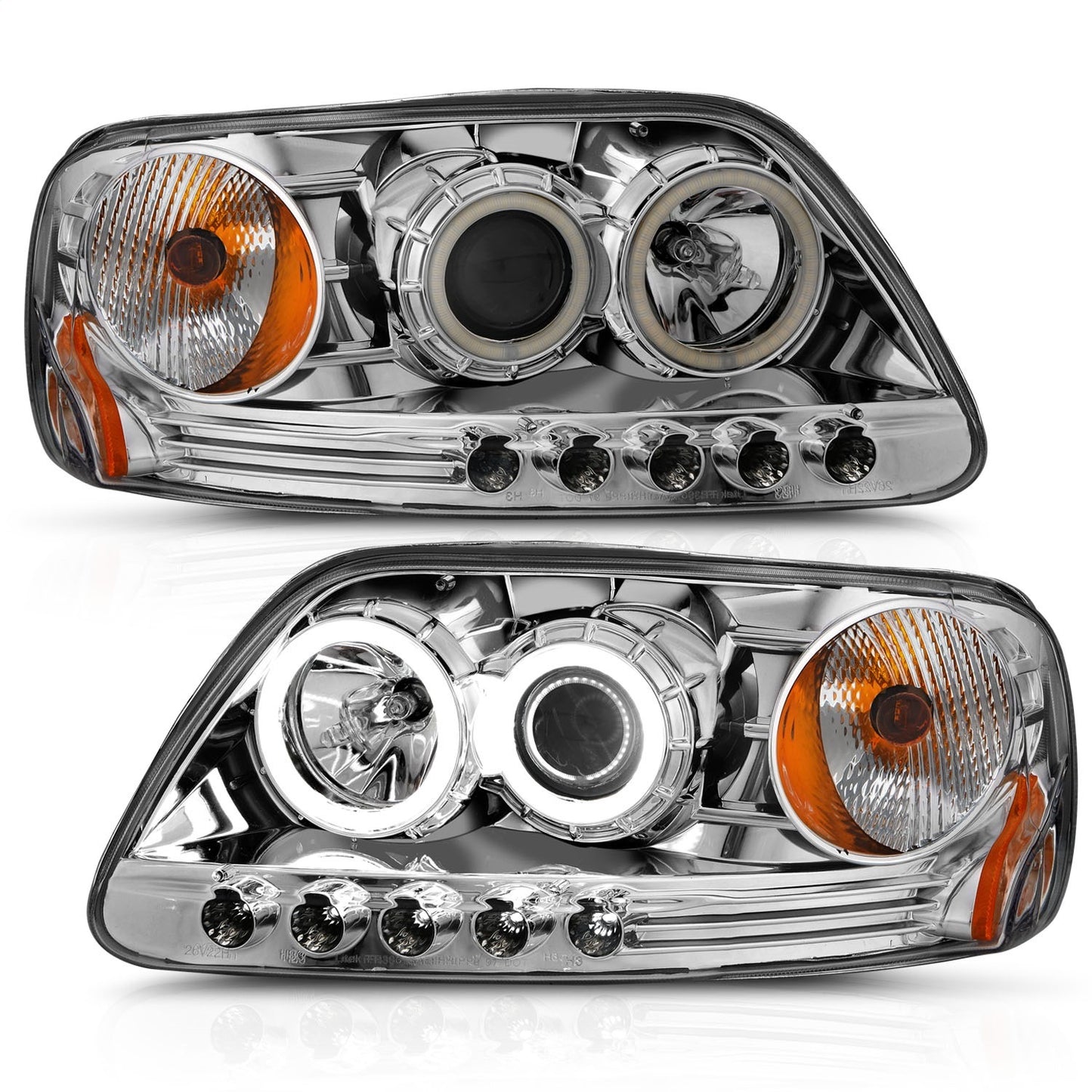 Anzo USA | Projector Headlight Set w/Halo Clear Lens Chrome Housing RX Halo/LED Pair | Fits F-150 | 111054