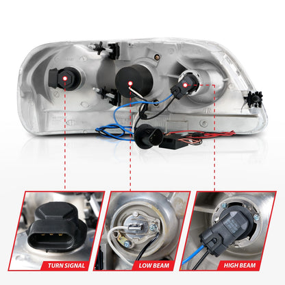 Anzo USA | Projector Headlight Set w/Halo Clear Lens Chrome Housing RX Halo/LED Pair | Fits F-150 | 111054