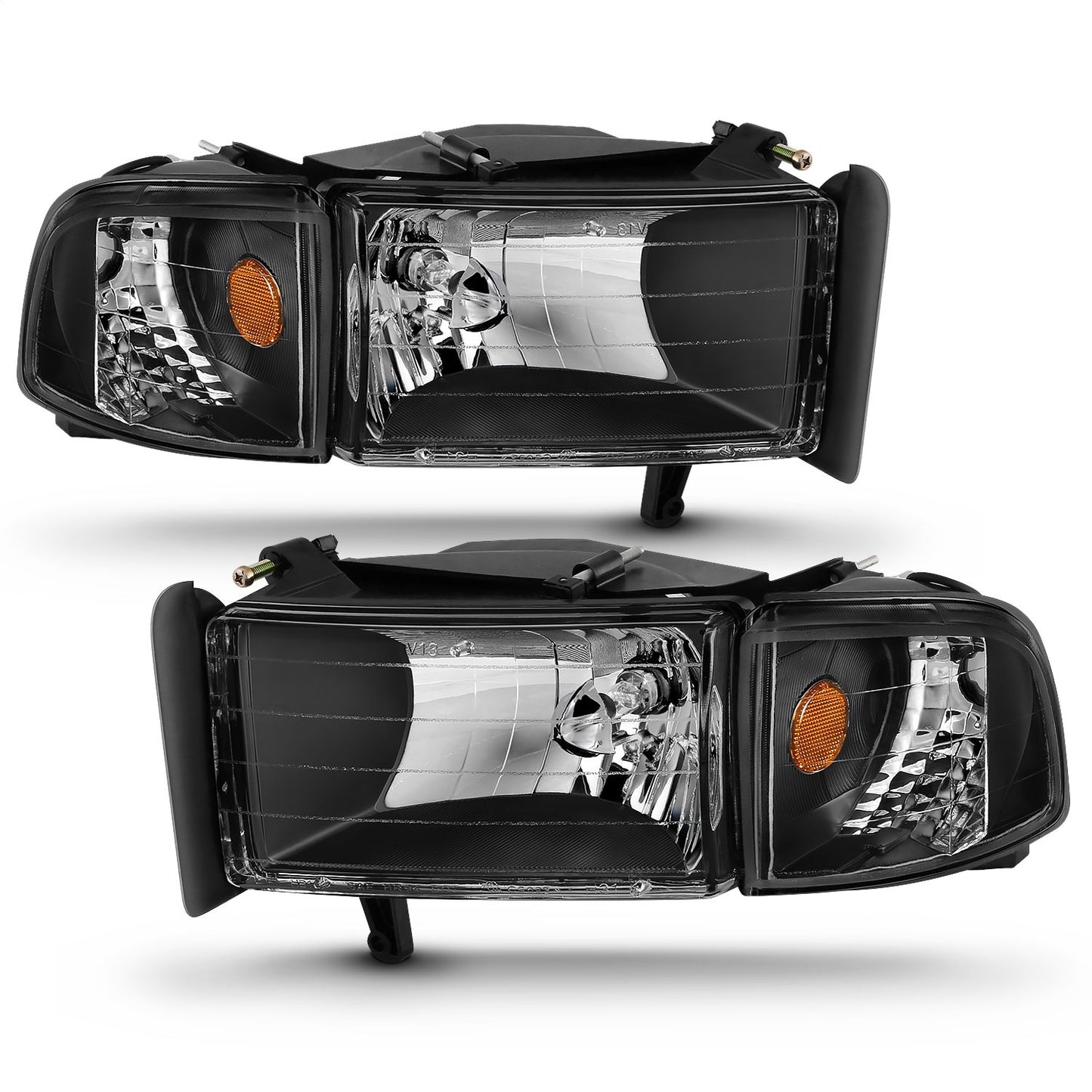 Anzo USA | Crystal Headlight Set Clear Lens Black Housing w/Corner Lights 2 pc. Pair | Fits Ram 1500 | 111067