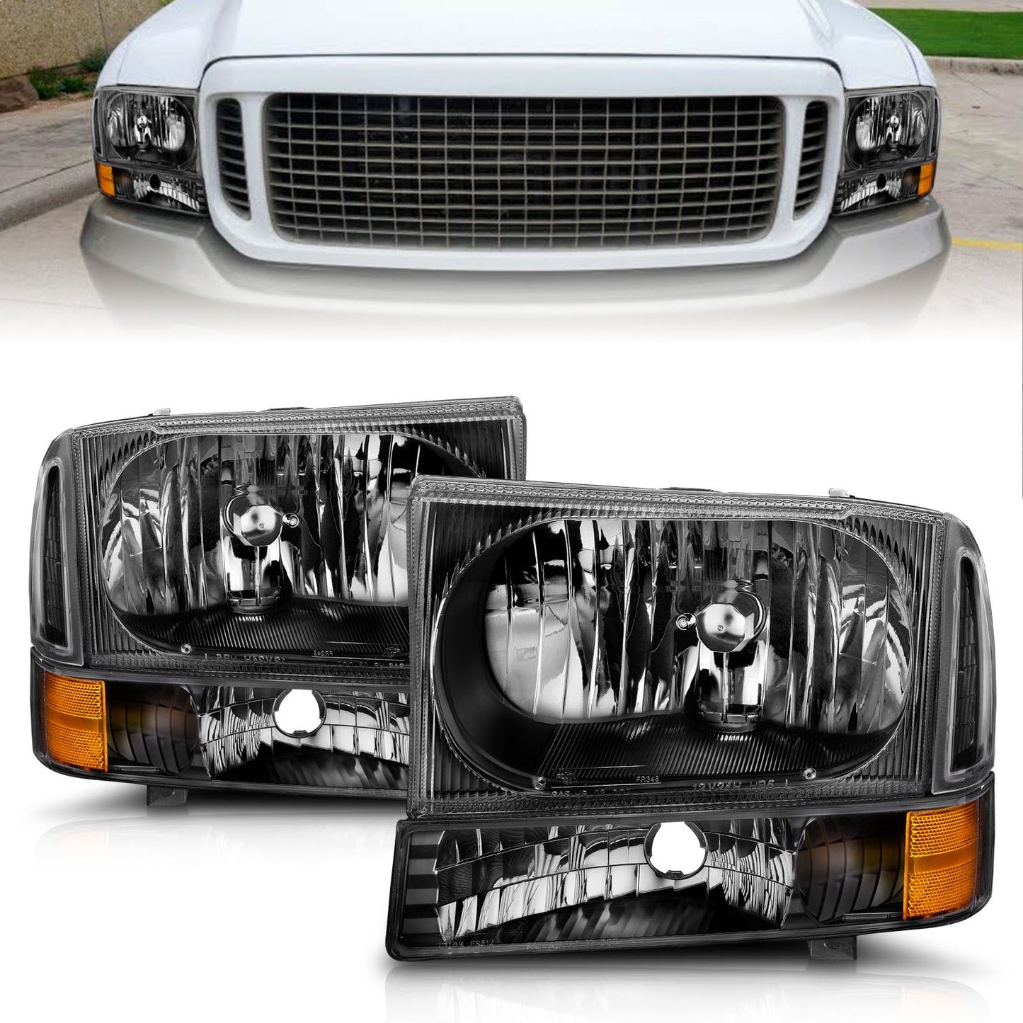 Anzo USA | Crystal Headlight Set Clear Lens Black Housing w/Corner Lights 2 pc. Pair | Fits F-250 Super Duty | 111080