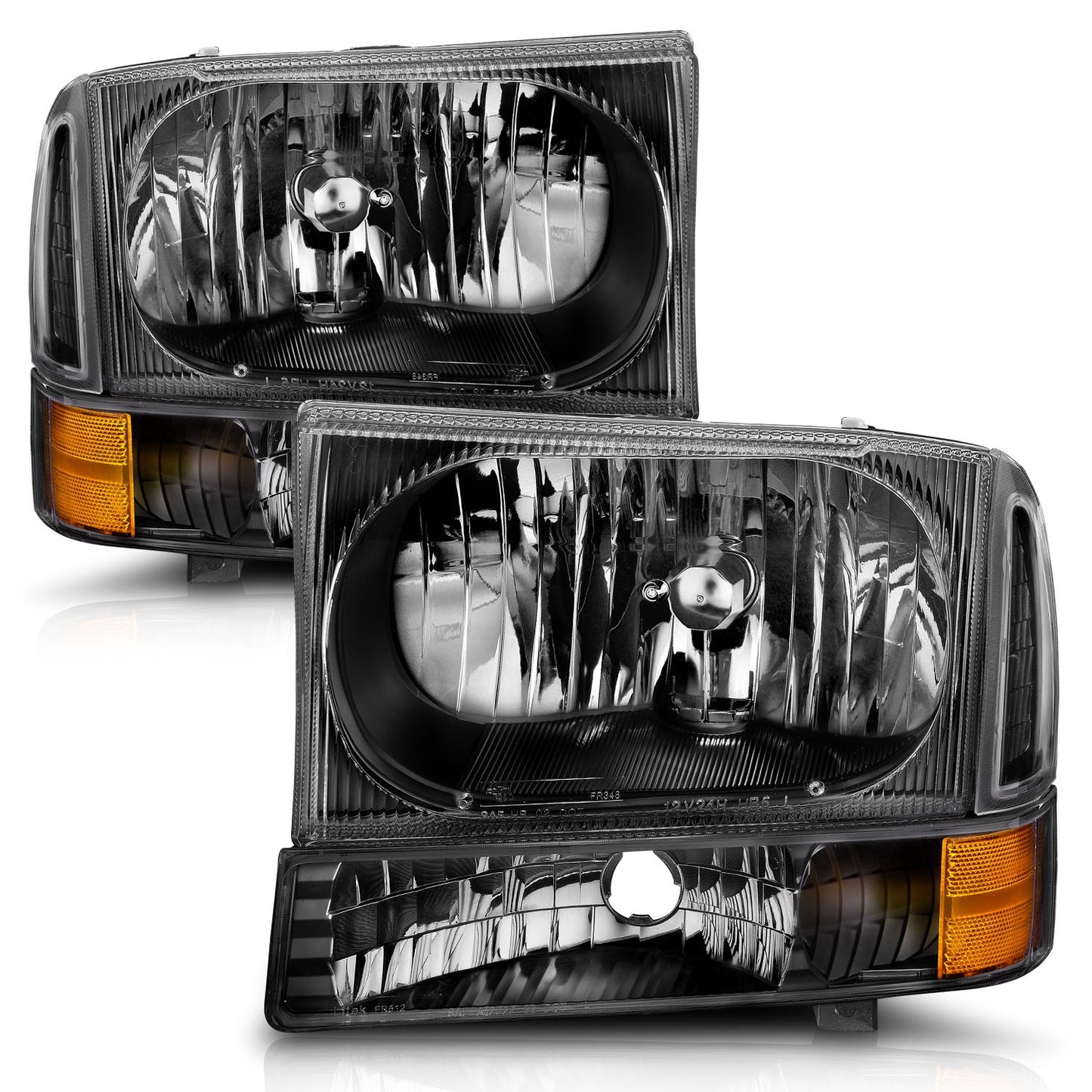 Anzo USA | Crystal Headlight Set Clear Lens Black Housing w/Corner Lights 2 pc. Pair | Fits F-250 Super Duty | 111080