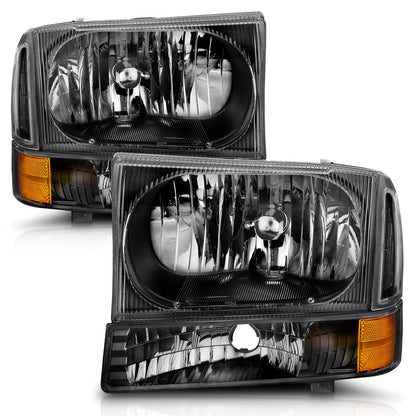 Anzo USA | Crystal Headlight Set Clear Lens Black Housing w/Corner Lights 2 pc. Pair | Fits F-250 Super Duty | 111080