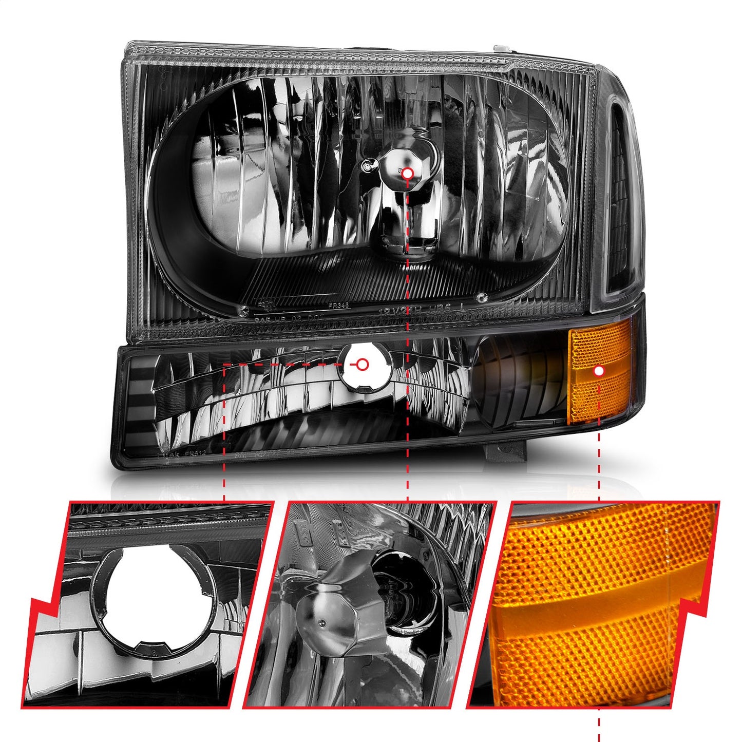 Anzo USA | Crystal Headlight Set Clear Lens Black Housing w/Corner Lights 2 pc. Pair | Fits F-250 Super Duty | 111080