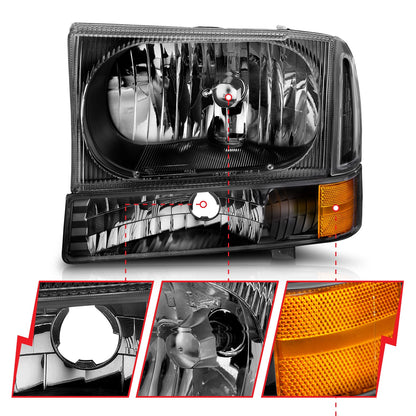Anzo USA | Crystal Headlight Set Clear Lens Black Housing w/Corner Lights 2 pc. Pair | Fits F-250 Super Duty | 111080