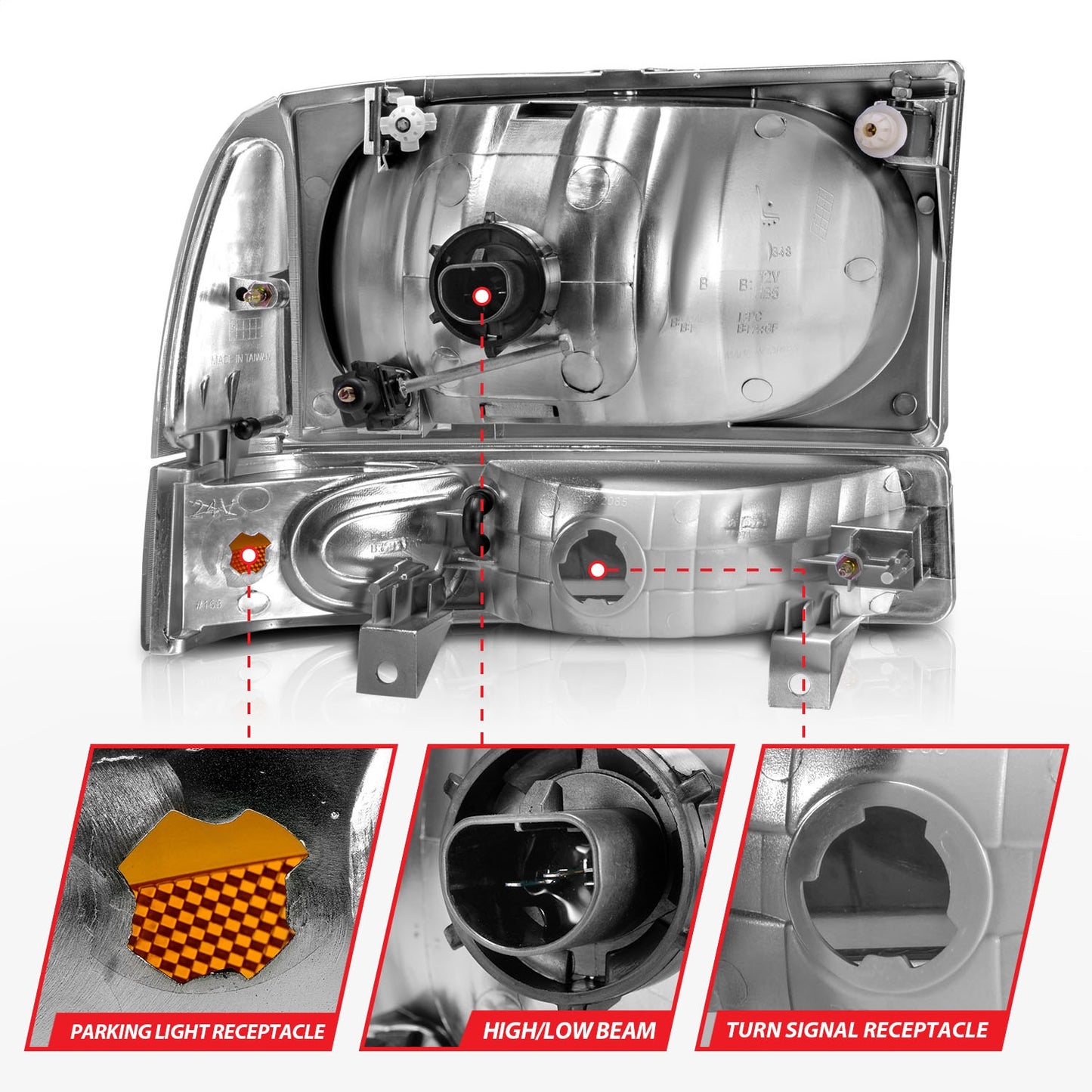 Anzo USA | Crystal Headlight Set Clear Lens Black Housing w/Corner Lights 2 pc. Pair | Fits F-250 Super Duty | 111080