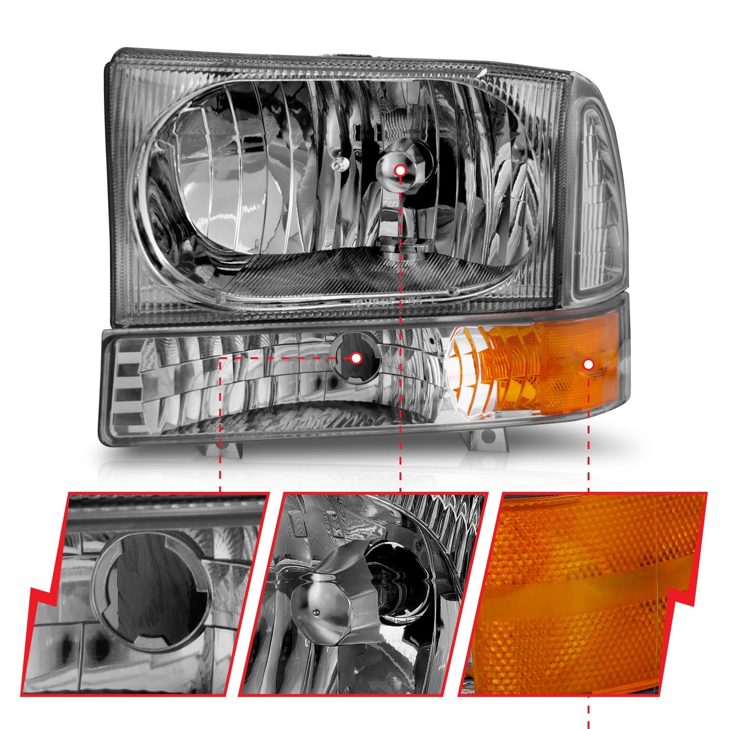 Anzo USA | Crystal Headlight Set Clear Lens Chrome Housing w/Corner Lights 2 pc. Pair | Fits F-250 Super Duty | 111081