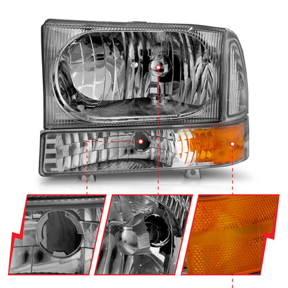 Anzo USA | Crystal Headlight Set Clear Lens Chrome Housing w/Corner Lights 2 pc. Pair | Fits F-250 Super Duty | 111081