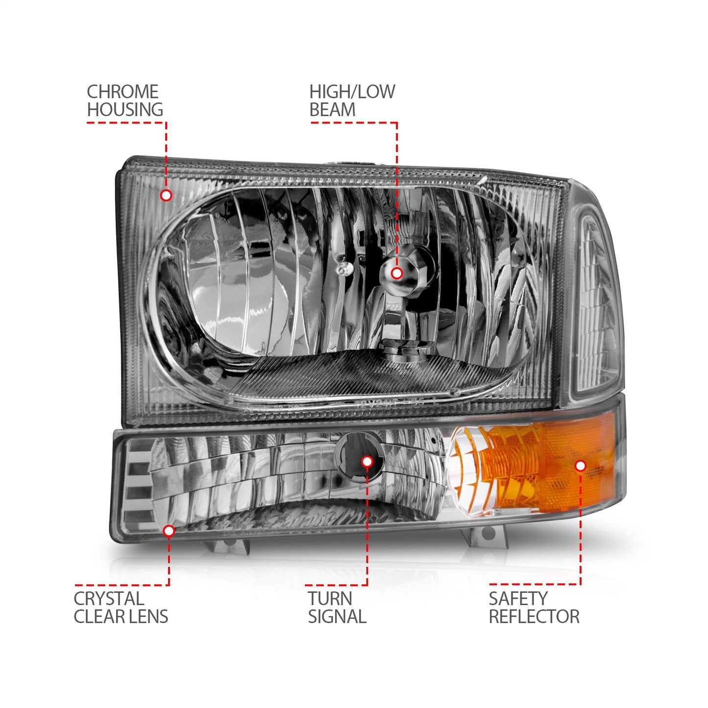 Anzo USA | Crystal Headlight Set Clear Lens Chrome Housing w/Corner Lights 2 pc. Pair | Fits F-250 Super Duty | 111081
