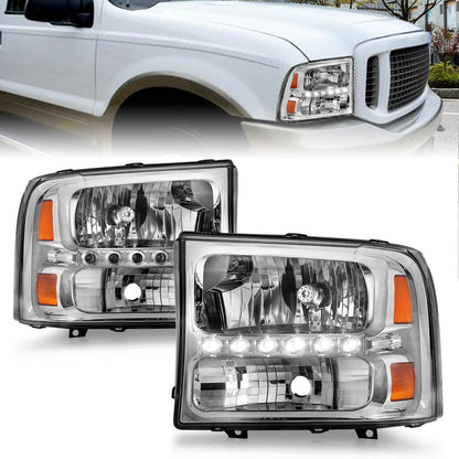 Anzo USA | Crystal Headlight Set Clear Lens Chrome Housing w/LED Bar/ LED Parking Pair | Fits F-250 Super Duty | 111088