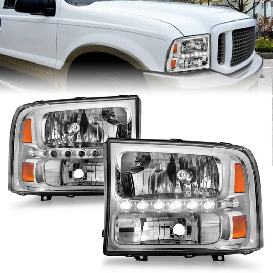 Anzo USA | Crystal Headlight Set Clear Lens Chrome Housing w/LED Bar/ LED Parking Pair | Fits F-250 Super Duty | 111088