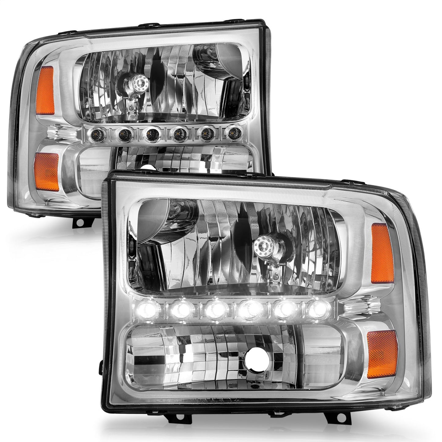 Anzo USA | Crystal Headlight Set Clear Lens Chrome Housing w/LED Bar/ LED Parking Pair | Fits F-250 Super Duty | 111088