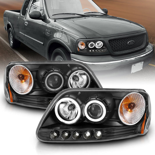 Anzo USA | Projector Headlight Set w/Halo Clear Lens Black Housing RX Halo w/LED Parking/Projector/Halo Pair | Fits F-150 | 111097