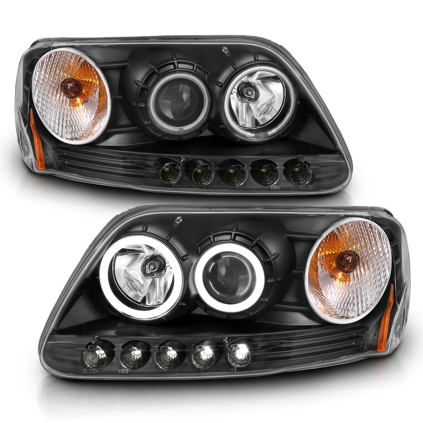 Anzo USA | Projector Headlight Set w/Halo Clear Lens Black Housing RX Halo w/LED Parking/Projector/Halo Pair | Fits F-150 | 111097