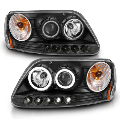 Anzo USA | Projector Headlight Set w/Halo Clear Lens Black Housing RX Halo w/LED Parking/Projector/Halo Pair | Fits F-150 | 111097