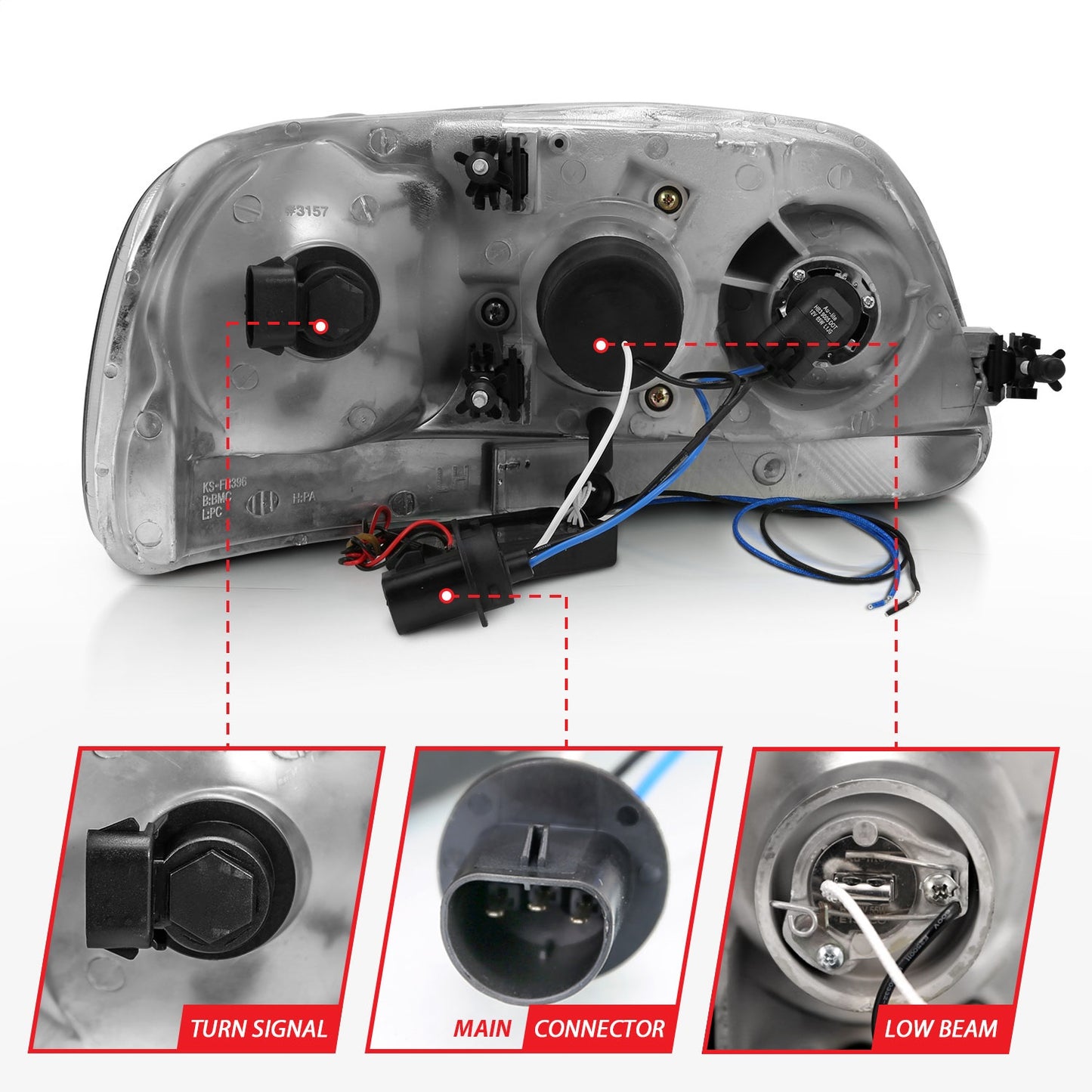 Anzo USA | Projector Headlight Set w/Halo Clear Lens Black Housing RX Halo w/LED Parking/Projector/Halo Pair | Fits F-150 | 111097