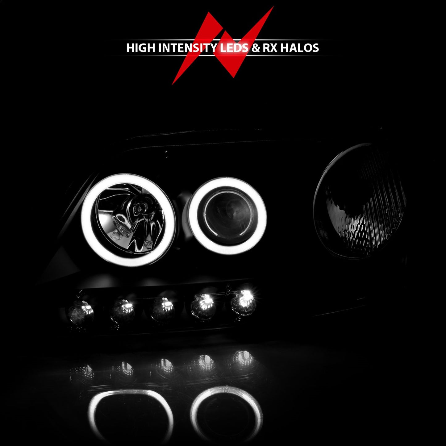 Anzo USA | Projector Headlight Set w/Halo Clear Lens Black Housing RX Halo w/LED Parking/Projector/Halo Pair | Fits F-150 | 111097