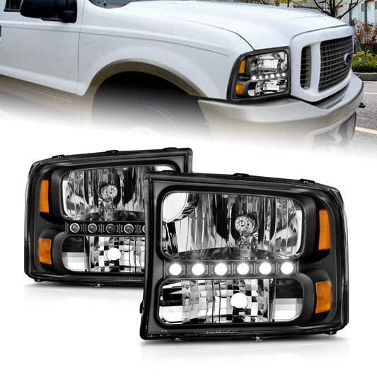 Anzo USA | Crystal Headlight Set Clear Lens Black Housing w/LED Pair | Fits F-250 Super Duty | 111106
