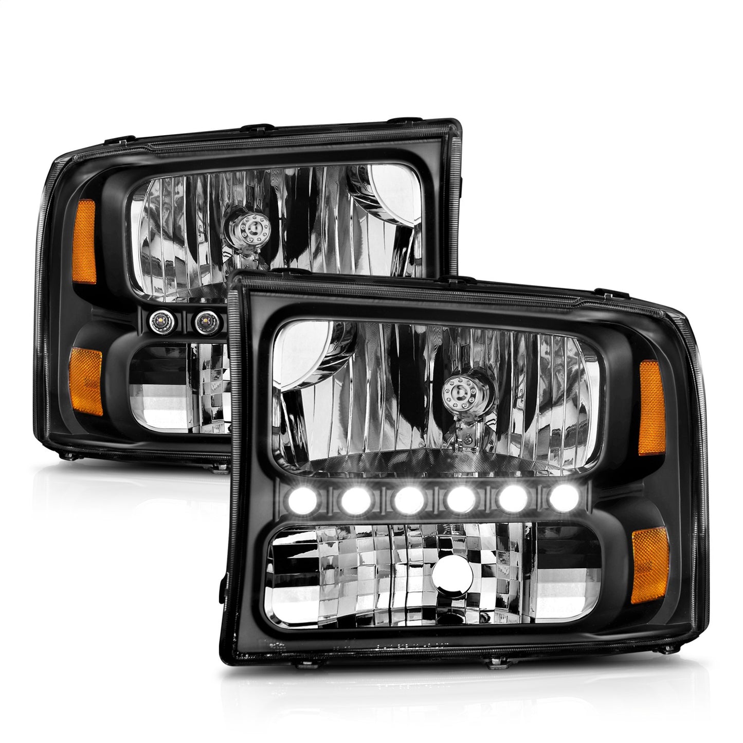 Anzo USA | Crystal Headlight Set Clear Lens Black Housing w/LED Pair | Fits F-250 Super Duty | 111106
