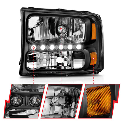 Anzo USA | Crystal Headlight Set Clear Lens Black Housing w/LED Pair | Fits F-250 Super Duty | 111106