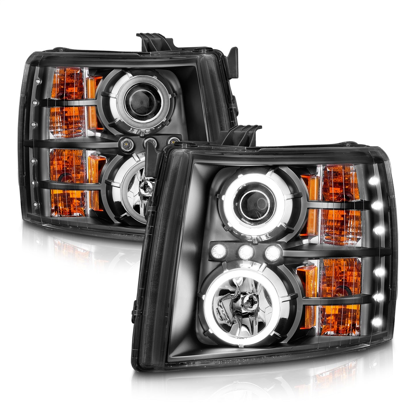Anzo USA | Projector Headlight Set w/Halo Clear Lens Black Housing RX Halo w/LED Projector/Halo Pair | Fits Silverado 1500 | 111107