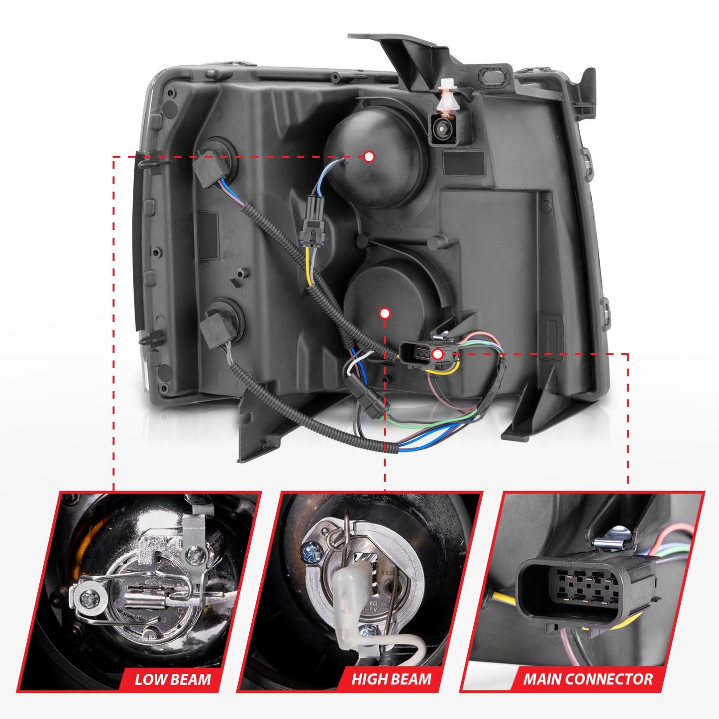Anzo USA | Projector Headlight Set w/Halo Clear Lens Black Housing RX Halo w/LED Projector/Halo Pair | Fits Silverado 1500 | 111107