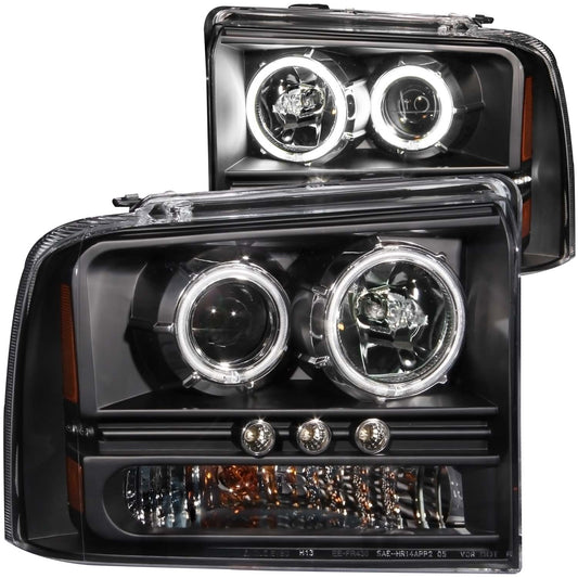Anzo USA | Projector Headlight Set w/Halo Clear Lens Black Housing w/LED Strip SMD LED. Pair | Fits F-250 Super Duty | 111117