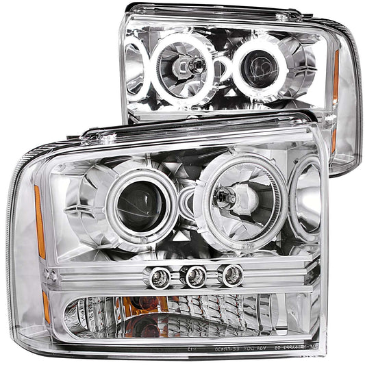 Anzo USA | Projector Headlight Set w/Halo Clear Lens Chrome Housing w/LED Strip SMD LED Pair | Fits F-250 Super Duty | 111118