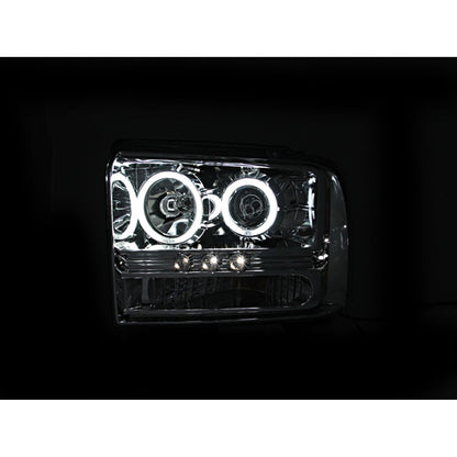 Anzo USA | Projector Headlight Set w/Halo Clear Lens Chrome Housing w/LED Strip SMD LED Pair | Fits F-250 Super Duty | 111118
