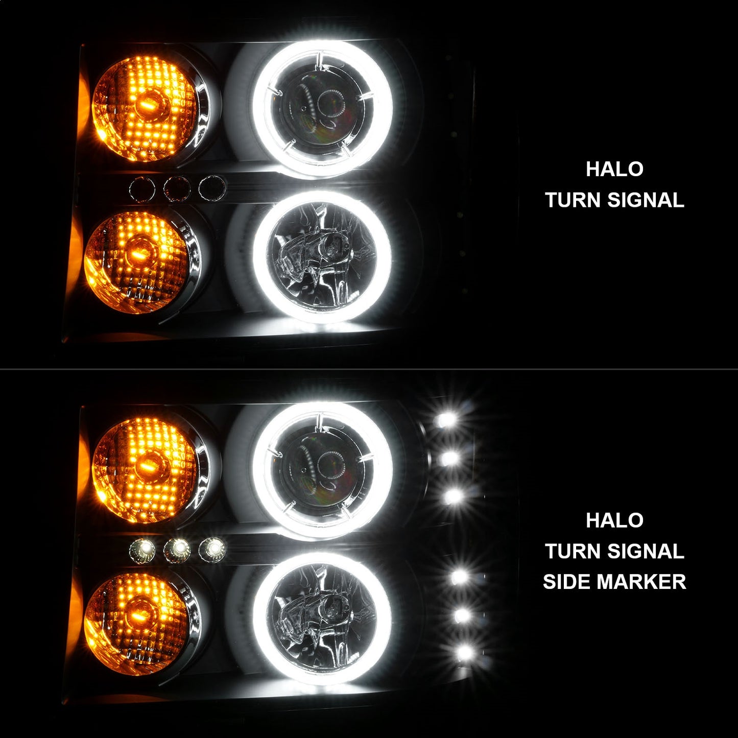 Anzo USA | Projector Headlight Set w/Halo Clear Lens Black Housing RX Halo w/LED Parking/Projector/Halo Pair | Fits Sierra 1500 | 111125