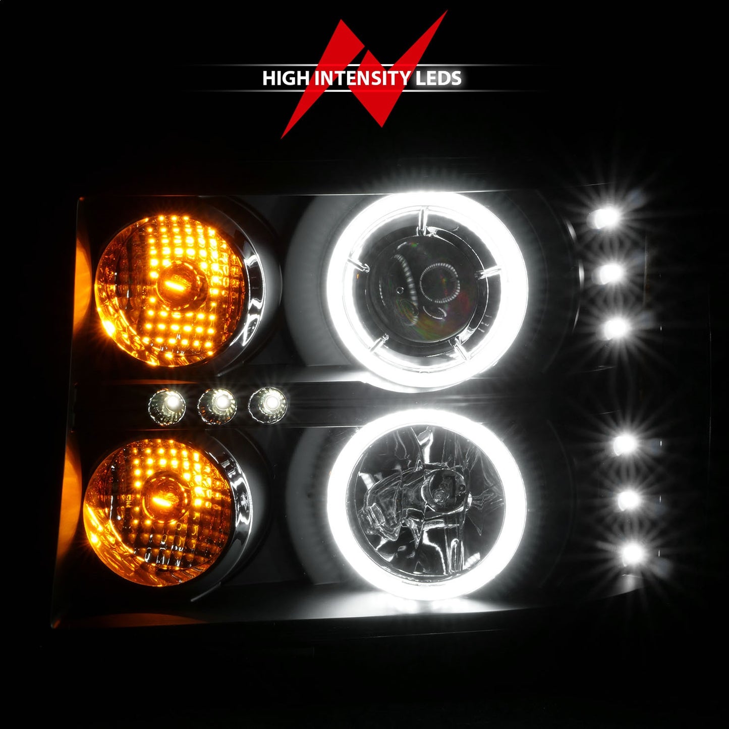 Anzo USA | Projector Headlight Set w/Halo Clear Lens Black Housing RX Halo w/LED Parking/Projector/Halo Pair | Fits Sierra 1500 | 111125