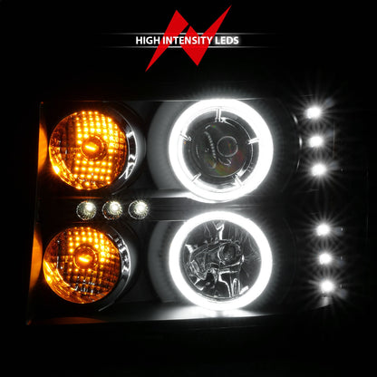 Anzo USA | Projector Headlight Set w/Halo Clear Lens Black Housing RX Halo w/LED Parking/Projector/Halo Pair | Fits Sierra 1500 | 111125