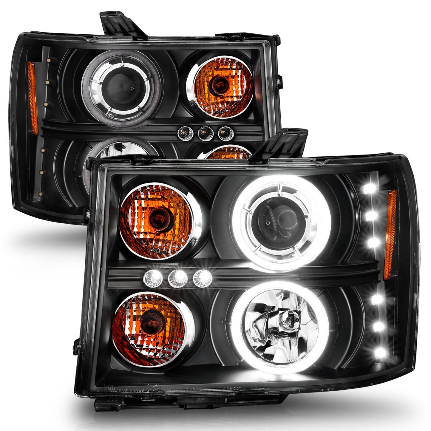 Anzo USA | Projector Headlight Set w/Halo Clear Lens Black Housing RX Halo w/LED Parking/Projector/Halo Pair | Fits Sierra 1500 | 111125