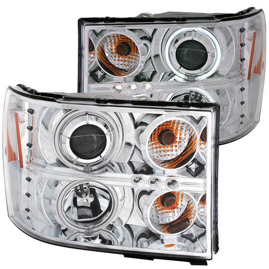Anzo USA | Projector Headlight Set w/Halo Clear Lens Chrome Housing Pair CCFL | Fits Sierra 1500 | 111126