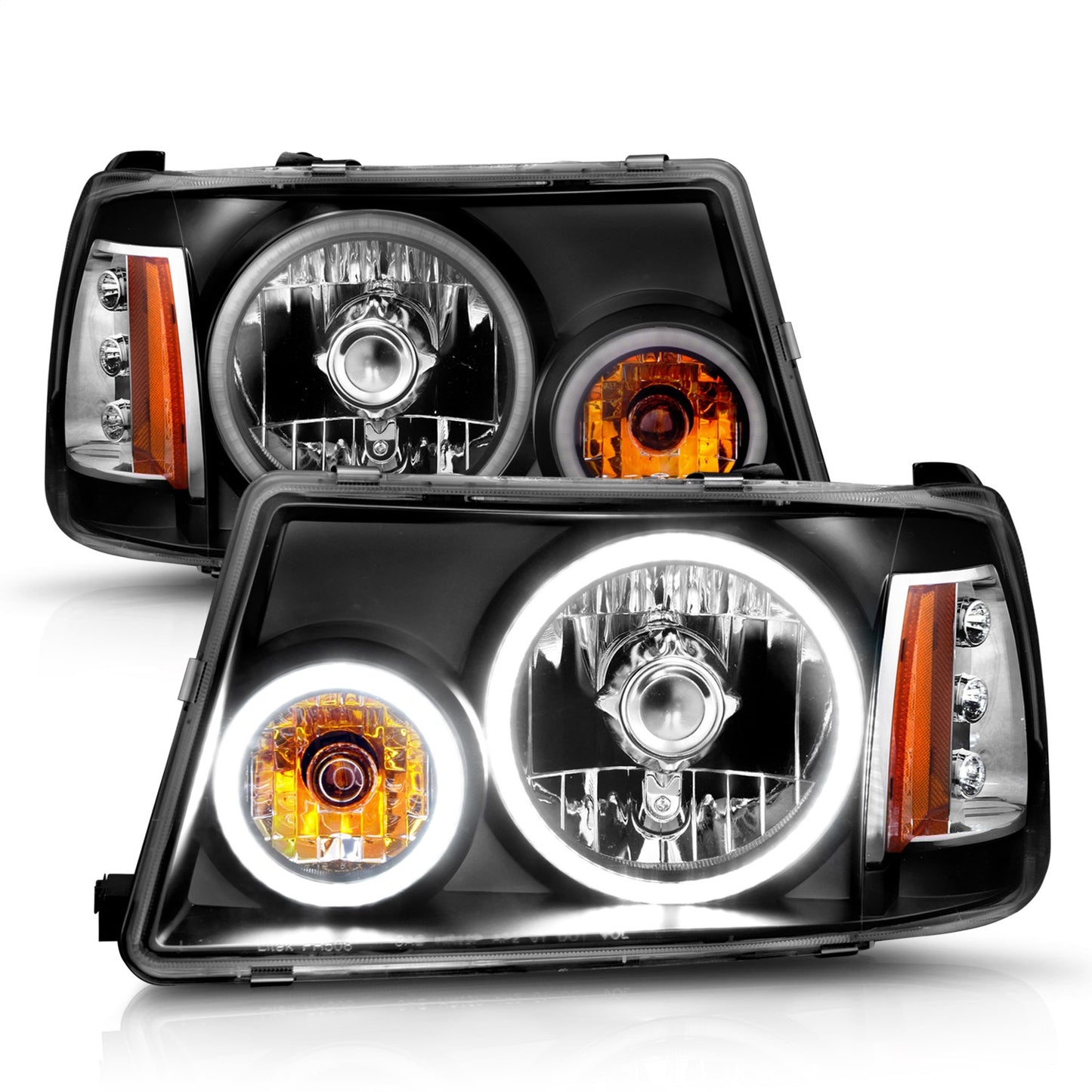 Anzo USA | Crystal Headlight Set w/Halo Clear Lens Black Housing RX Halo w/LED Parking/Halo Pair | Fits Ranger | 111152