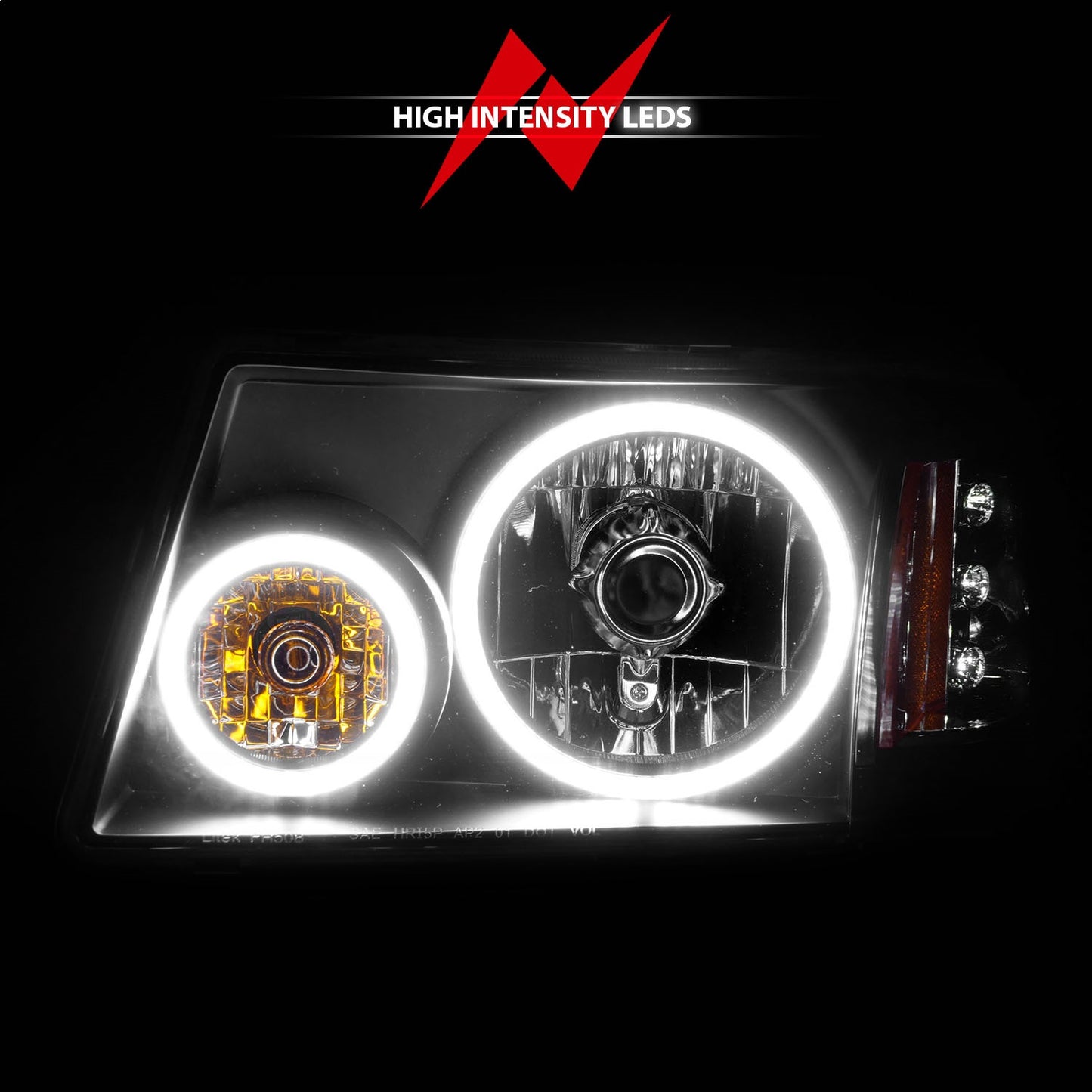 Anzo USA | Crystal Headlight Set w/Halo Clear Lens Black Housing RX Halo w/LED Parking/Halo Pair | Fits Ranger | 111152