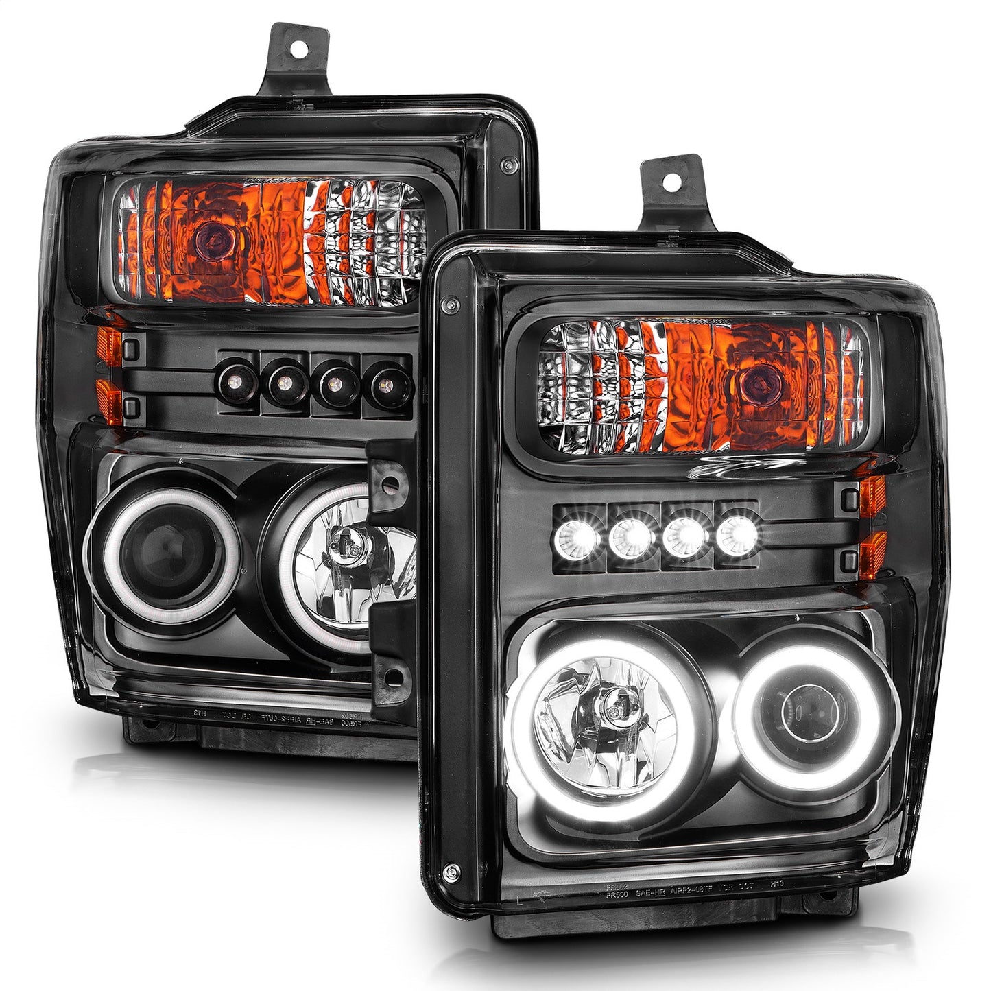 Anzo USA | Projector Headlight Set w/Halo  Clear Lens  Black Housing  RX Halo  w/LED Parking/Projector/Halo  Pair  |  Fits F-250 Super Duty | 111168