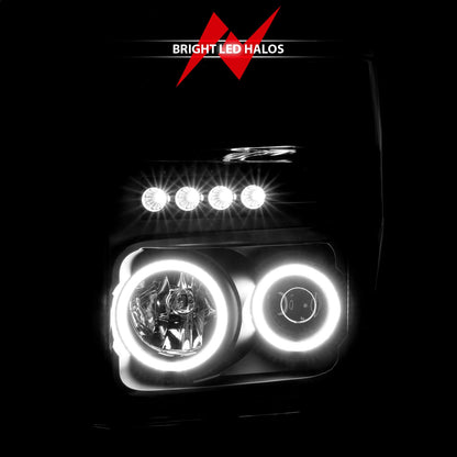 Anzo USA | Projector Headlight Set w/Halo  Clear Lens  Black Housing  RX Halo  w/LED Parking/Projector/Halo  Pair  |  Fits F-250 Super Duty | 111168