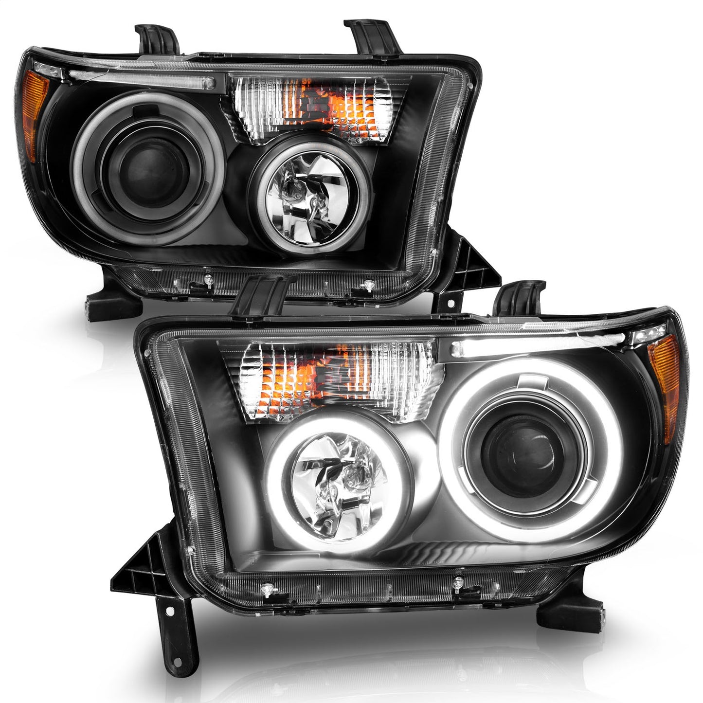 Anzo USA | Projector Headlight Set w/Halo Clear Lens Black Housing RX Halo w/LED Bar/Turn Signal/Parking/Projector/Halo Pair | Fits Tundra | 111174