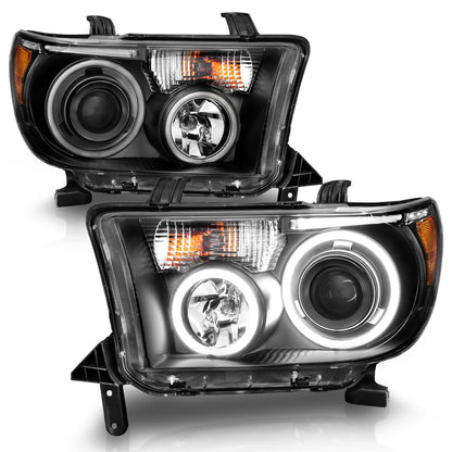 Anzo USA | Projector Headlight Set w/Halo Clear Lens Black Housing RX Halo w/LED Bar/Turn Signal/Parking/Projector/Halo Pair | Fits Tundra | 111174