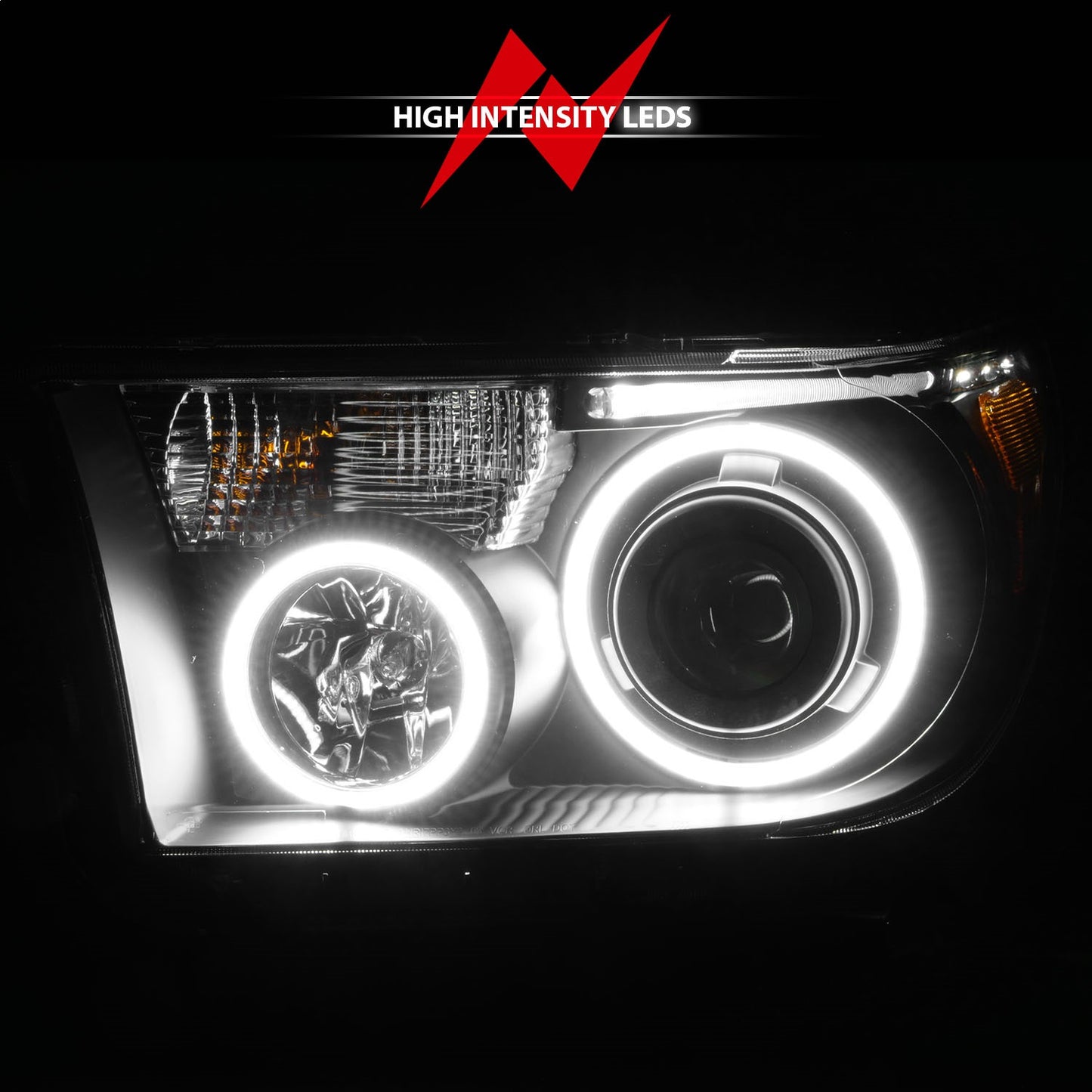 Anzo USA | Projector Headlight Set w/Halo Clear Lens Black Housing RX Halo w/LED Bar/Turn Signal/Parking/Projector/Halo Pair | Fits Tundra | 111174