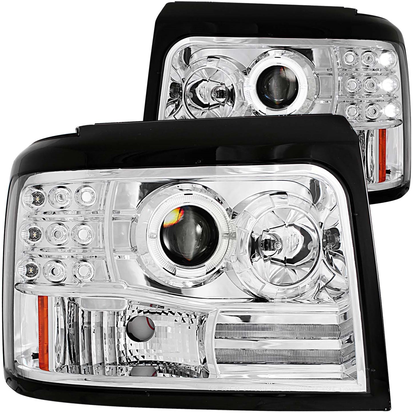 Anzo USA | Projector Headlight Set w/Halo Clear Lens Chrome Housing w/LED Bar/Parking/Projector/Halo Pair | Fits F-150 | 111183