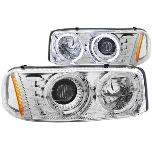 Anzo USA | Projector Headlight Set w/Halo Clear Lens Chrome Housing Pair CCFL | Fits Sierra 1500 | 111191